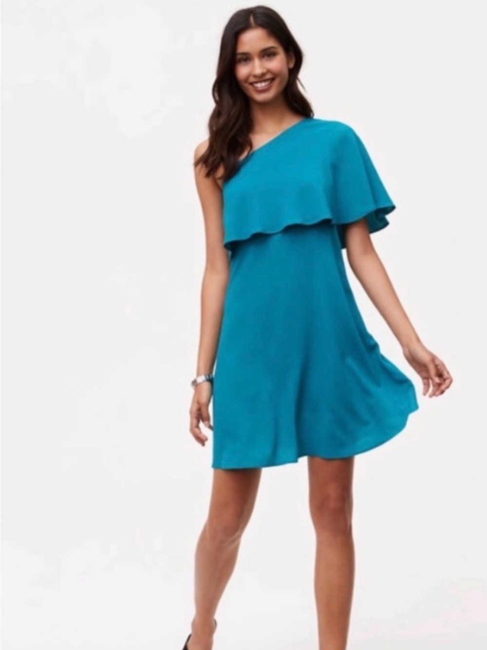 LOFT One shoulder flounce dress - Blue Green